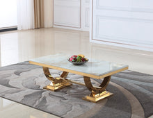 Загрузить изображение в средство просмотра галереи, Visionnaire Home Contemporary Luxury Marble Center Table Gold Stainless Steel Glass Coffee Table
