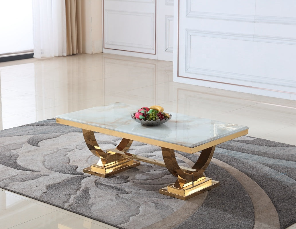 Visionnaire Home Contemporary Luxury Marble Center Table Gold Stainless Steel Glass Coffee Table