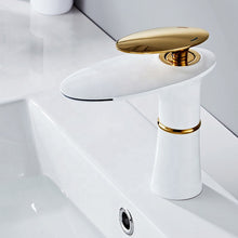 Load image into Gallery viewer, Gold faucet plated wash basin mixer with waterfall spout
