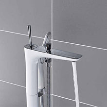 Load image into Gallery viewer, White Chrome Bathroom Floor Standing Mount Bath Tub Sink Faucet Mixer
