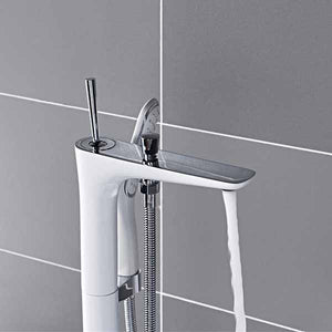 White Chrome Bathroom Floor Standing Mount Bath Tub Sink Faucet Mixer