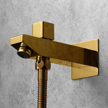 Cargar imagen en el visor de la galería, Luxury Music Hot and Cold Brass Bath Systems Titanium Gold Thermostatic Mixer Trim Kit LED Rainfall Complete Shower Faucet Set
