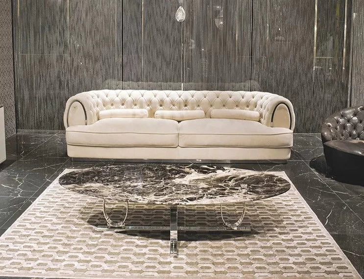 Luxury chesterfield sofa button tufted white leather royal sofa