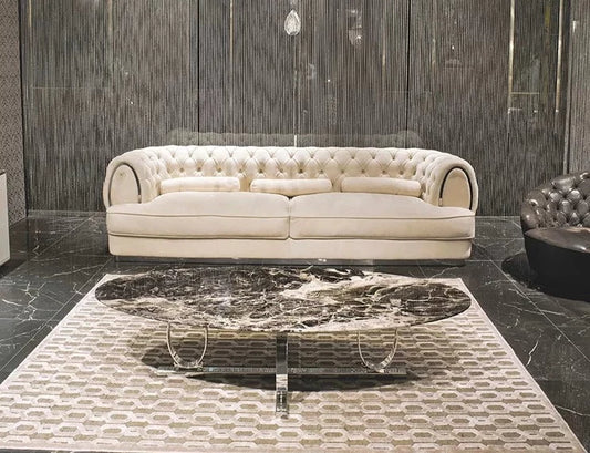 Luxury chesterfield sofa button tufted white leather royal sofa