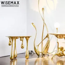 Load image into Gallery viewer, Modern dining room gold metal Legs top round dining table luxury designer drop shaped dining table for home
