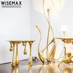 Modern dining room gold metal Legs top round dining table luxury designer drop shaped dining table for home