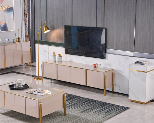 High Quality Luxury Wood Tv Cabinet Furniture Stainless Steel Electroplated legs
