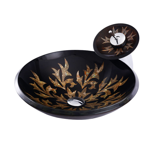 Black Tempered Glass Round Washbasin Toilet Art Table Wash Basin Pedestal Sanitary Wares Sink Bathroom