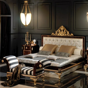 Italian Quality Custom Luxurious Bed Upholstery Bedroom Set Classic Hand-carving Design Bed