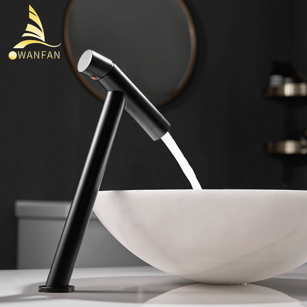 Single Hole Cold And Hot Water Brass sanitary faucet for bathroom sinks Black Basin Faucet bathroom sinks faucets