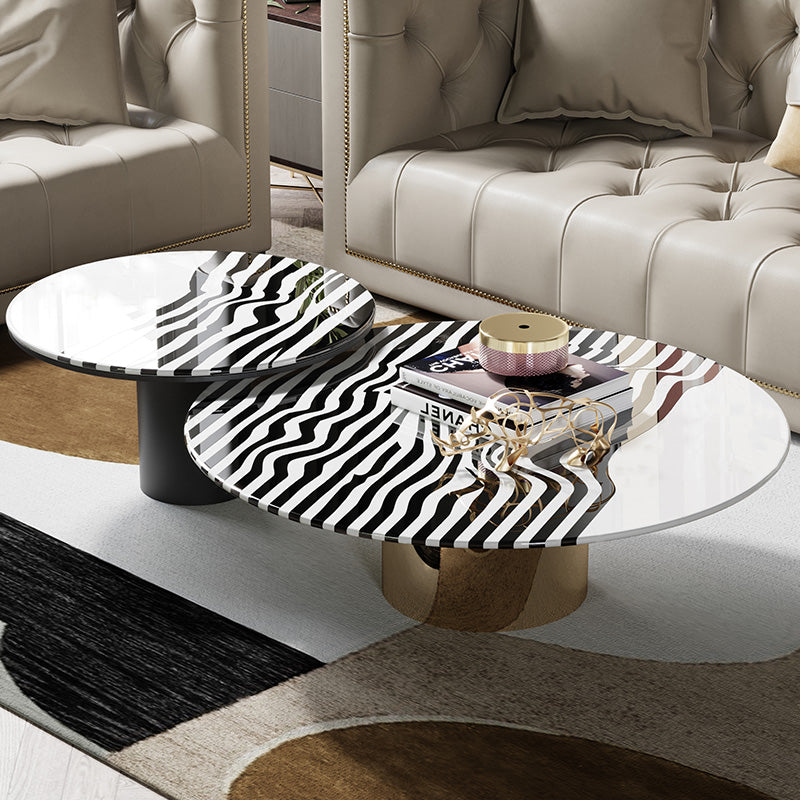 Luxury Home Coffee Shop Furniture Zebra Stripes Steel Coffee Table