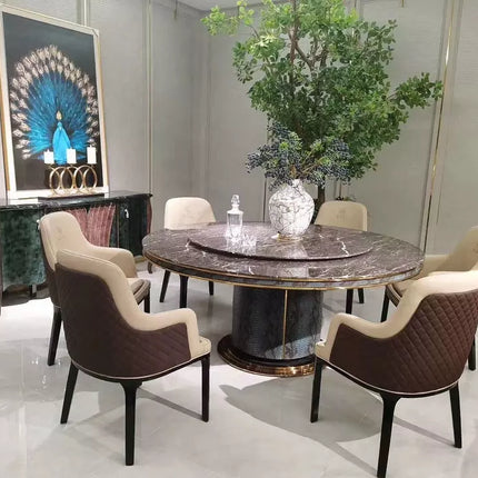 High grade unique design luxury modern wooden 6 chairs marble top round dining table set