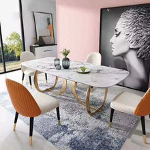 Load image into Gallery viewer, Marble top Panel tables and velvet chairs dinning room furniture dining tables set
