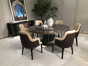 High grade unique design luxury modern wooden 6 chairs marble top round dining table set