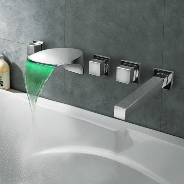 Bathroom wall mount Widespraed 5pcs LED Light Waterfall tap Spout Bathtub Faucet with Hand Shower