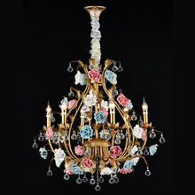 Load image into Gallery viewer, Floral Ceramic Iron Chandelier Pendant Light Crystal
