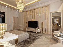 Load image into Gallery viewer, Modern Italian designer hotel bedroom furniture golden luxury bed room set stainless steel king and queen size beds
