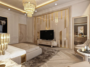 Modern Italian designer hotel bedroom furniture golden luxury bed room set stainless steel king and queen size beds