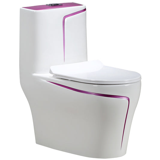 White and Pink Lining Bathroom Accessories  Mounted One Piece Toilet Bowl