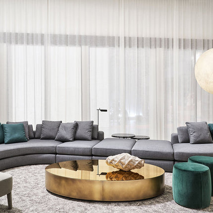 Luxury modern popular black golden glass round stainless steel coffee table, for living room