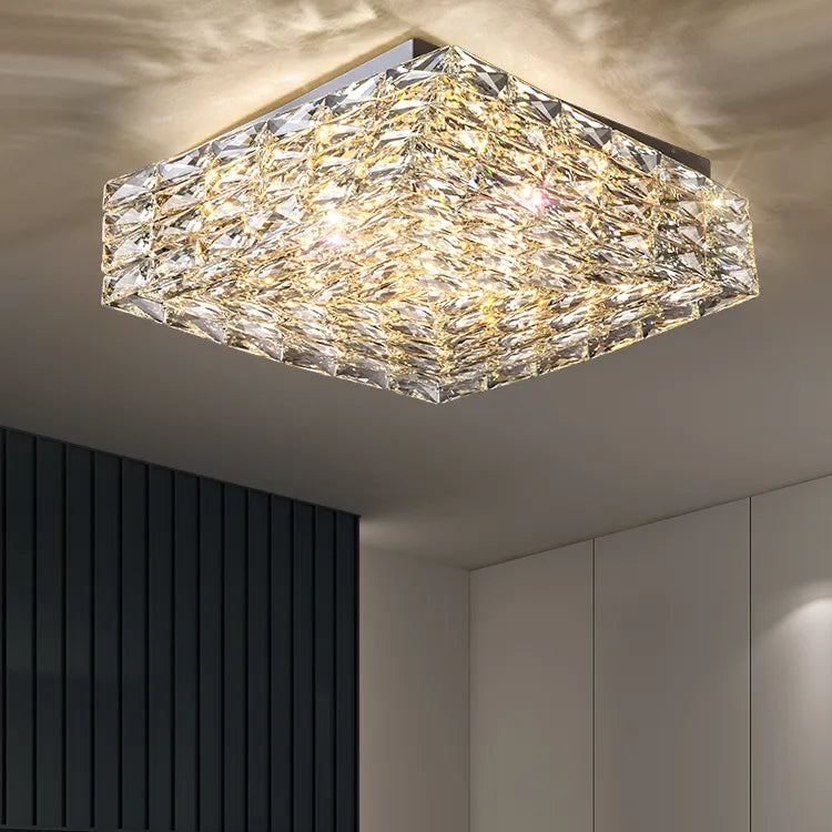 Modern Glossy Square Rectangle Crystal Ceiling Light Luxury Interior Hanging Lamp handy brite led Dimmable Ceiling Chandeliers