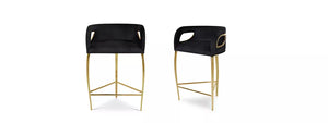 Modern Nordic Style Tufted Curved Back Luxury Bar Stool Velvet Upholstery 3 Legs Bar Chair For Home Hotel