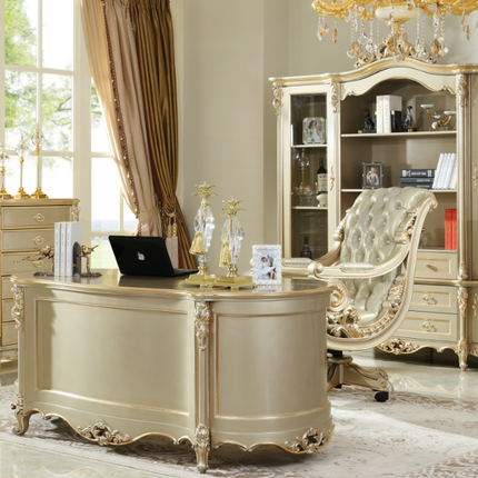 Mobilier de bureau de style américain en bois massif, fauteuil de direction confortable en cuir doré européen