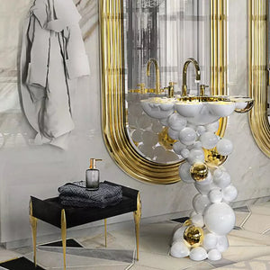 Luxury White Italian Luxury Wash Basin Pedestal Stainless steel and Brass.