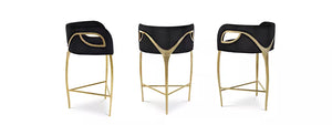 Modern Nordic Style Tufted Curved Back Luxury Bar Stool Velvet Upholstery 3 Legs Bar Chair For Home Hotel