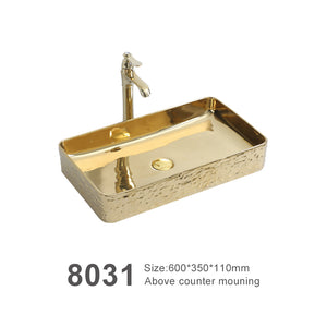 Wash Basin Bathroom luxury electroplate rectangular ceramic hand wash basin gold bathroom sink