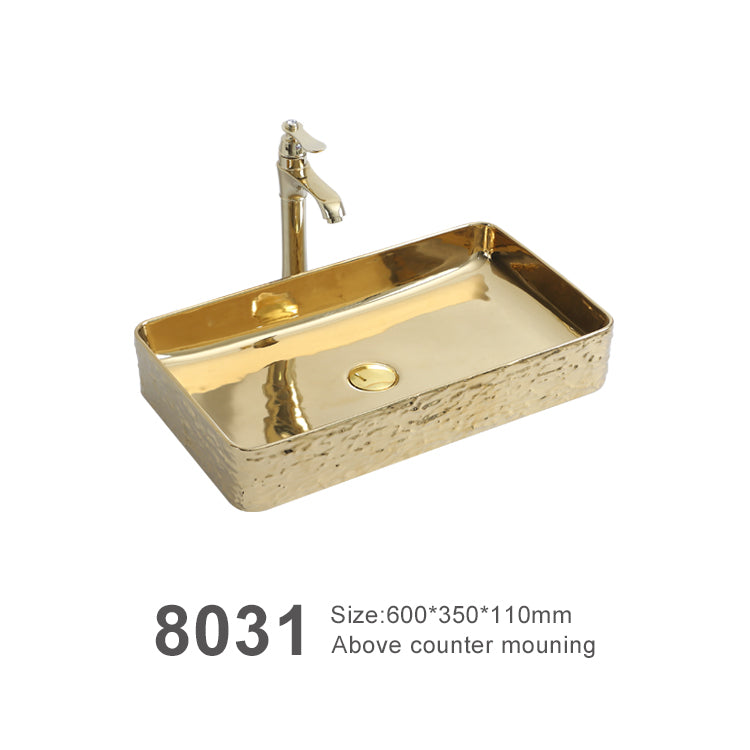 Wash Basin Bathroom luxury electroplate rectangular ceramic hand wash basin gold bathroom sink