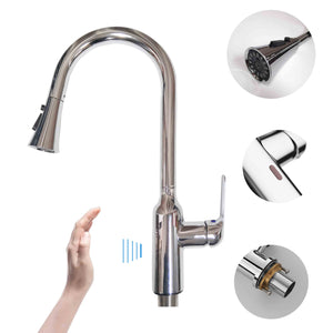 Touchless Sink Mixer Single Handle Pull Out Spray Sensor Kitchen Faucet