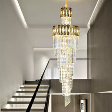 Load image into Gallery viewer, Modern Style Luxury Stair Living Room Gold Antique Crystal Hotel Lobby Led Chandelier Lamp
