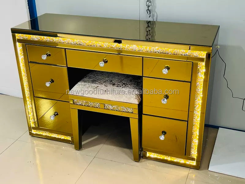 Modern Dressing Table for Bedroom with Mirror Gold Table Glass With drawer and Chair