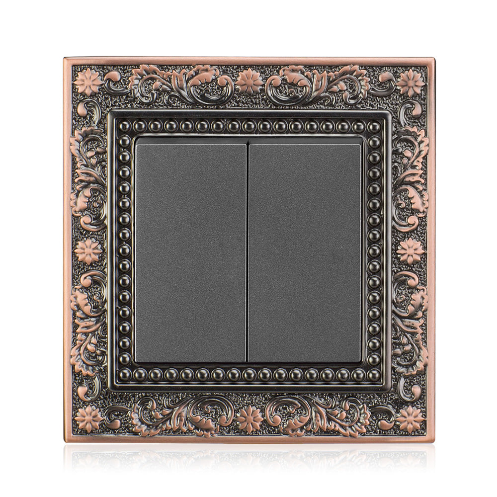 Baroque Style Wall Switch Retro 123Gang 2 Way Copper Panel Vintage Villa Light Switch