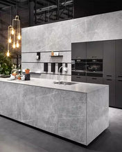 Load image into Gallery viewer, Gray bespoke new design rock slab modular kitchen cabinet
