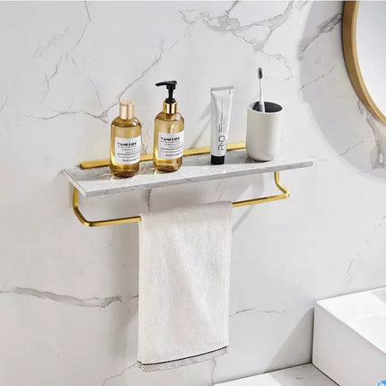Shower Room Kitchen Organizer Shelf Retro Marble Stone Brass Bathroom Shelves
