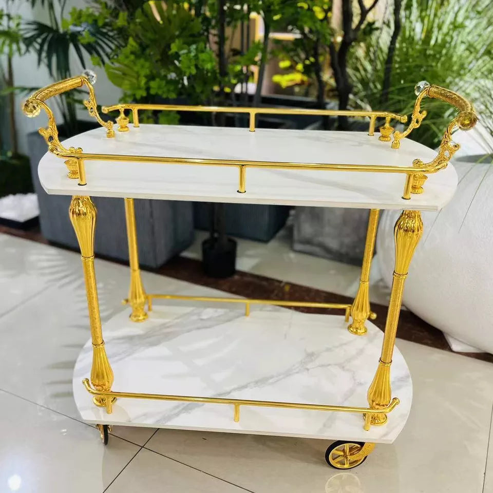 Luxury Wedding Trolley Hotel Home Decoration Trolleys Golden Copper Dining Cart