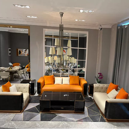 Ensemble de canapés de salon de luxe en cuir, design, grand format, pour sol plat 