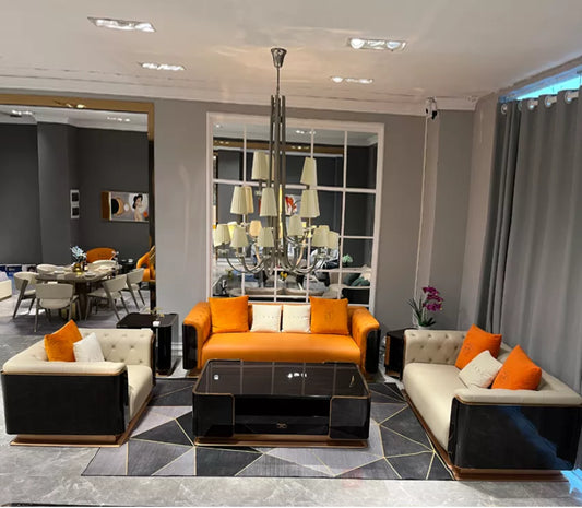 luxury leather designer large flat floor living room sofa set