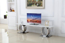 Cargar imagen en el visor de la galería, Luxury Home Marble Top Brushed Stainless Steel Base TV Stand
