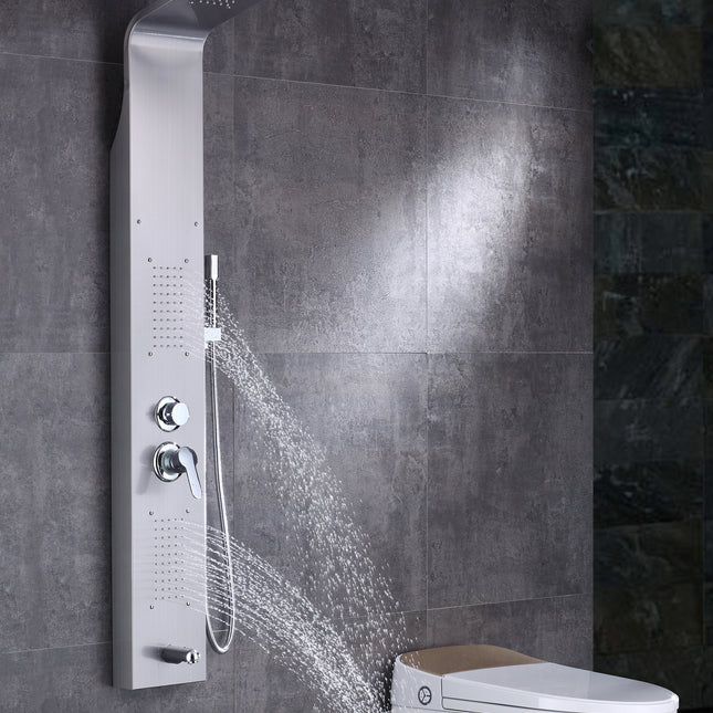 Colonnes de douche en nickel argenté brossé, jets de spa cascade en acier inoxydable 304, panneau mural de douche intelligent