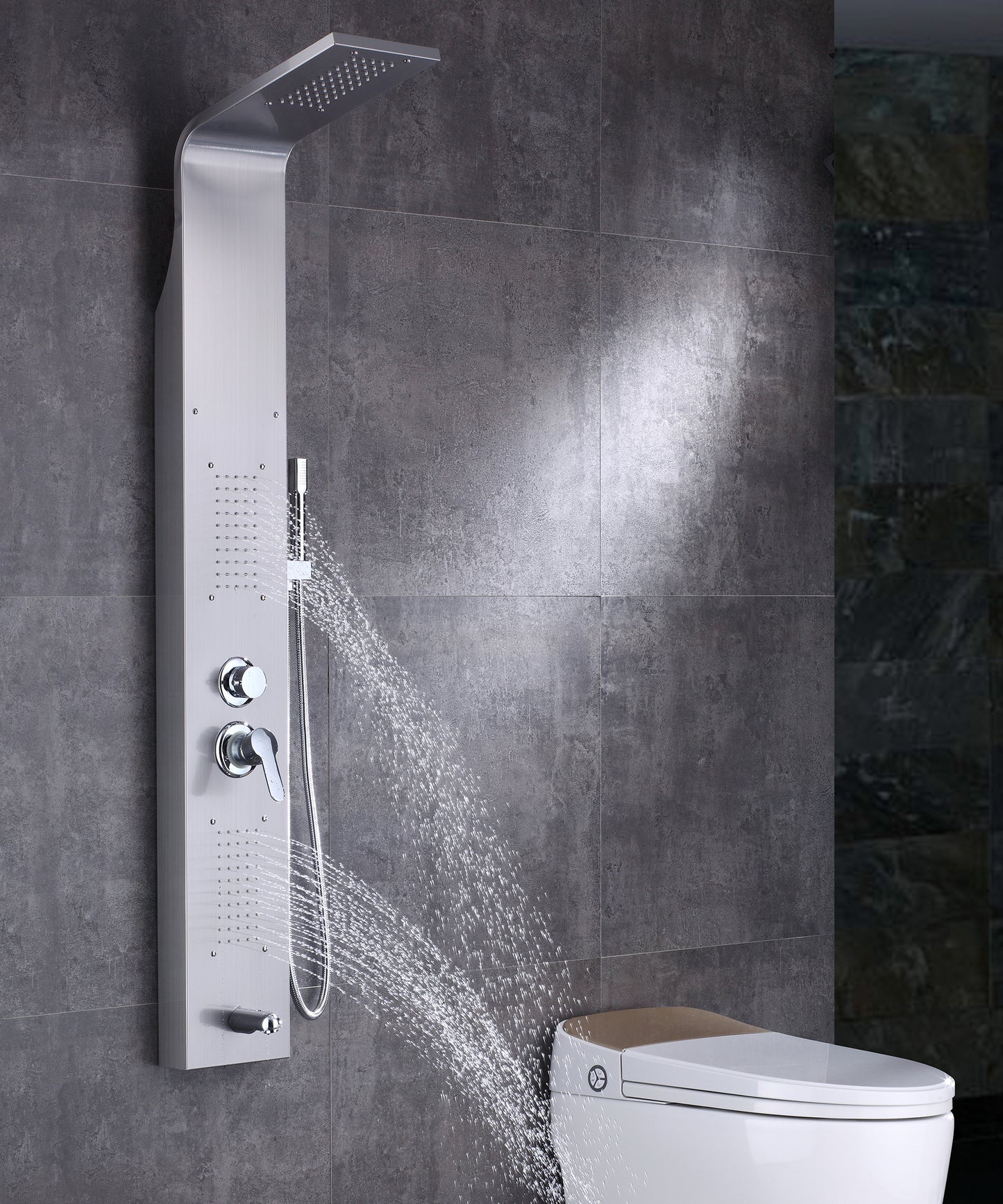 Silver Nickel Brushed Shower Panel Column Towers 304 Stainless Steel Waterfall Spa Jets Smart Shower Wall Panel