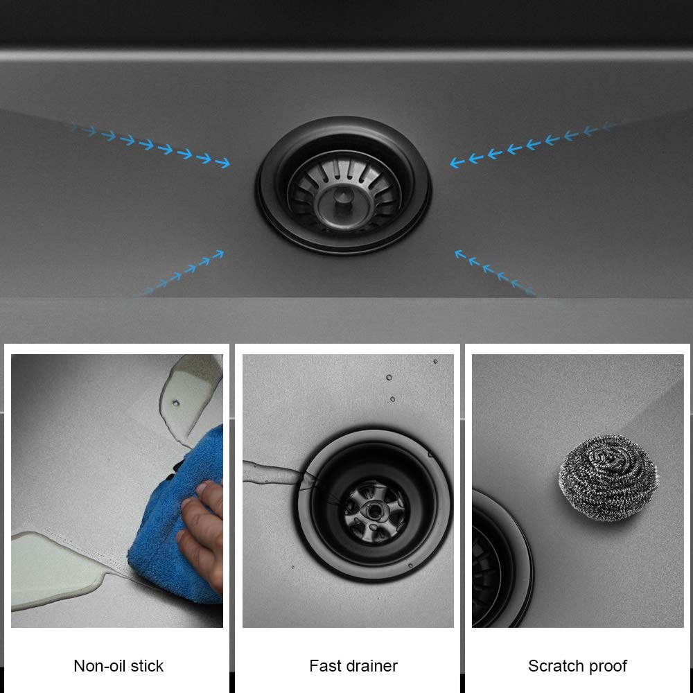 Double Bowl Nano Black Kitchen Sink 304 Stainless-steel 4mm Thickness