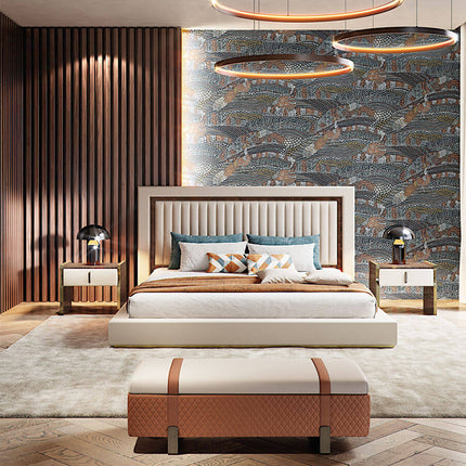 Italian Style Genuine Top Leather and Thailand Solid Wood Bedroom Furniture Luxury Design Stainless Steel Modern Bed