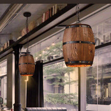 Load image into Gallery viewer, Industrial Rustic Vintage LED retro hanging cask wooden wine barrel bucket lamp chandelier pendant lights for bar
