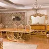 luxury dining set golden foil hand carved Italian style dining room furniture round dining table