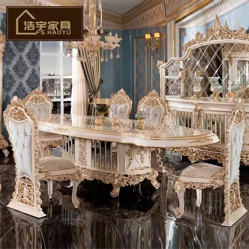 Classical dining table set 6 seater French dinning table and chairs furniture for wholesales