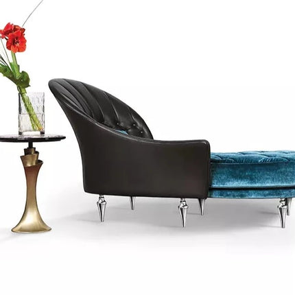 Modernes italienisches Design, blaues Ledersofa mit Chaiselongue-Sofa, gestepptes Rindsleder, Hochzeits-Chaiselongue 
