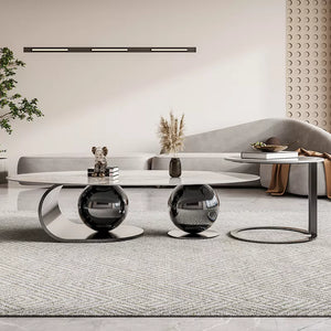 Italian Marble and Stainless Steel living room stainless steel designer oval marble combination coffee table